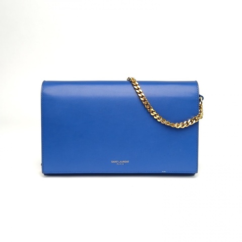 SAINT LAURENT 藍色牛皮金扣斜挎包woc鏈條包肩背包