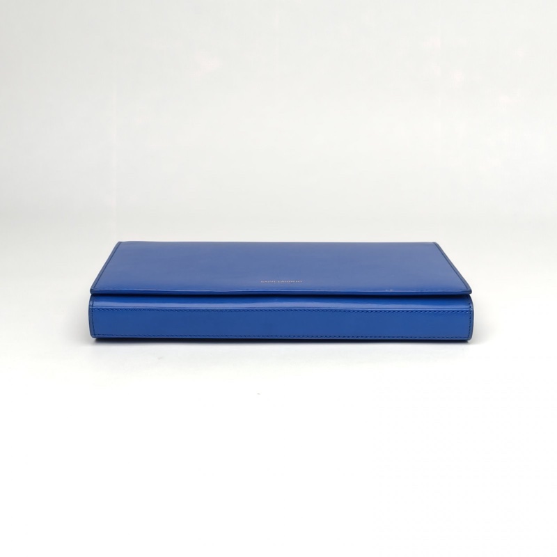 SAINT LAURENT 藍色牛皮金扣斜挎包woc鏈條包肩背包-3