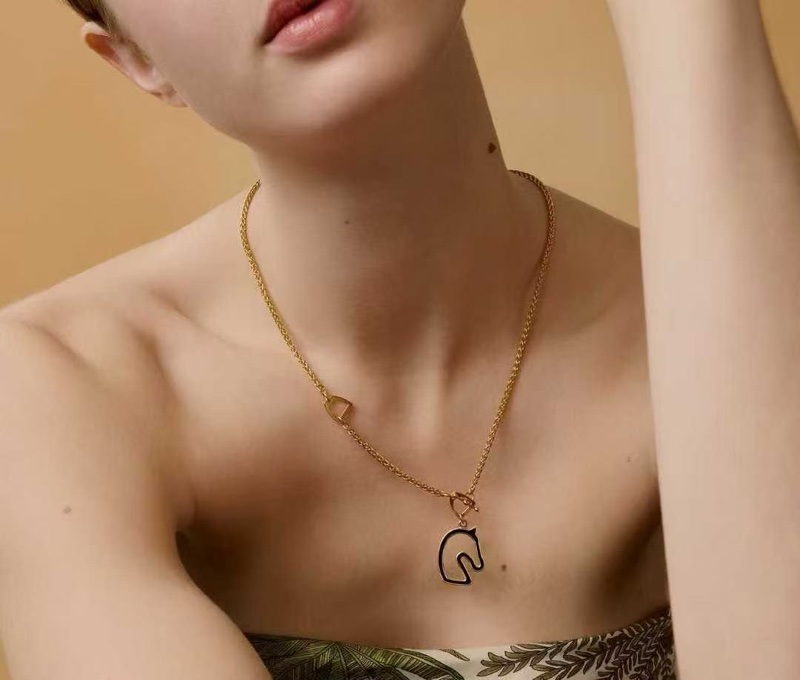 Hermes Tonnerre 項鏈 黑色玫瑰金 PM-4