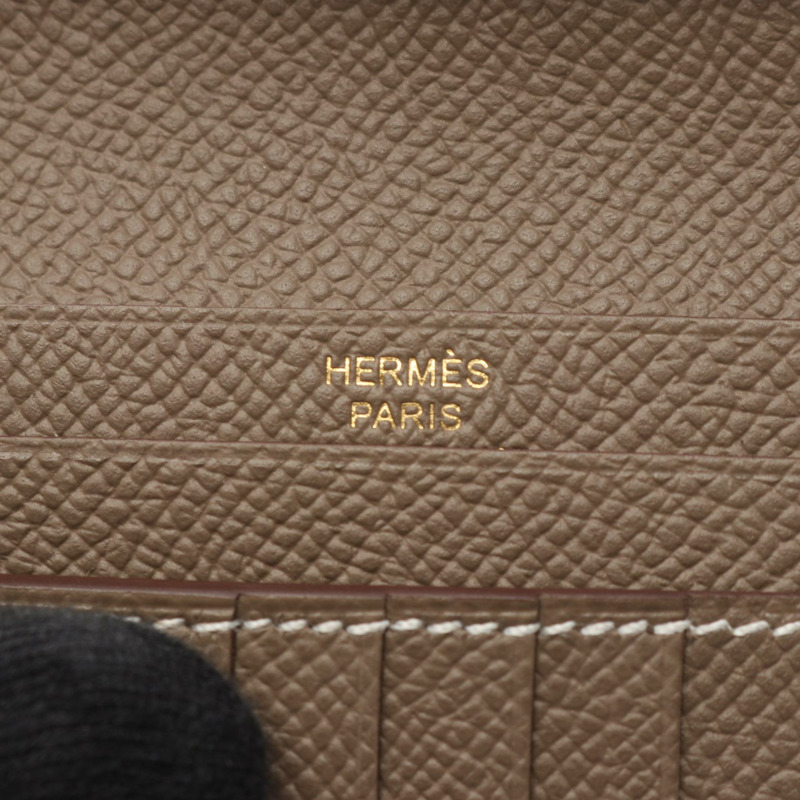 愛馬仕 BEARN 緊湊型雙折皮夾，Epsom 皮革，灰色/灰褐色，二手，帶金色五金配件-4