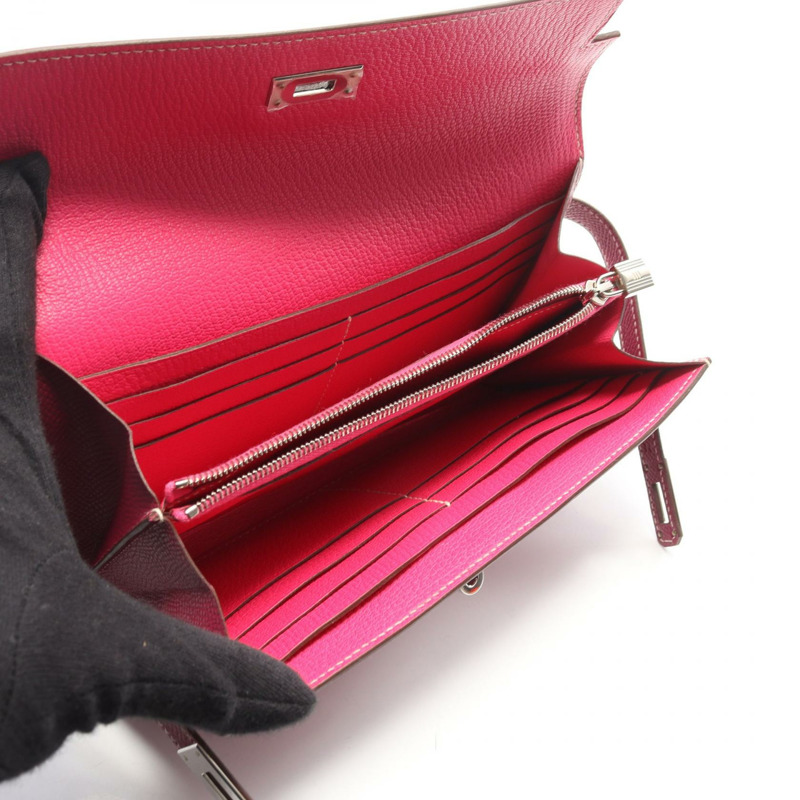 愛馬仕 Kelly 長版皮夾 Verso Epsom 皮革粉紅玫瑰色 Tyrien Tosca 二手 Q SHW-2