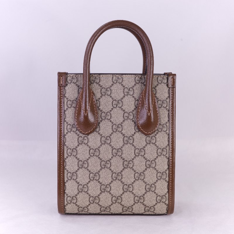 Gucci 古馳 Interlocking G 米色 烏木色經典 帆布 牛皮 迷你手提包 斜背手機托特包-5