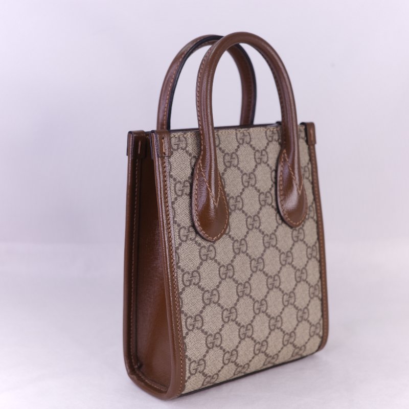 Gucci 古馳 Interlocking G 米色 烏木色經典 帆布 牛皮 迷你手提包 斜背手機托特包-6