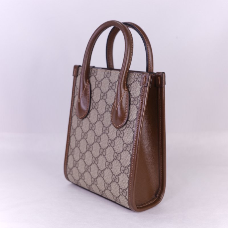 Gucci 古馳 Interlocking G 米色 烏木色經典 帆布 牛皮 迷你手提包 斜背手機托特包-7