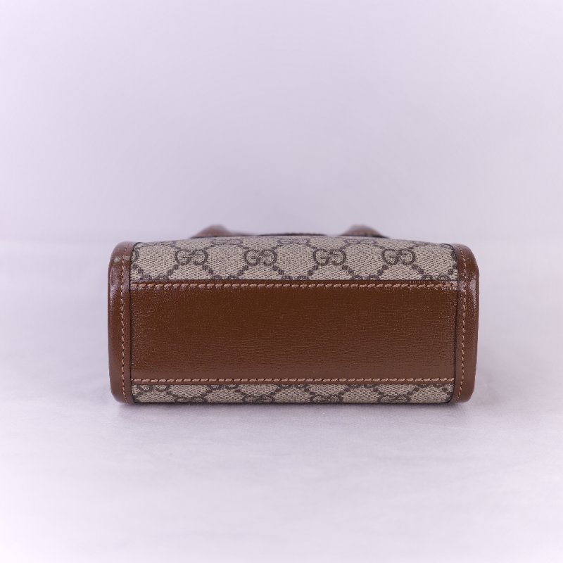 Gucci 古馳 Interlocking G 米色 烏木色經典 帆布 牛皮 迷你手提包 斜背手機托特包-8