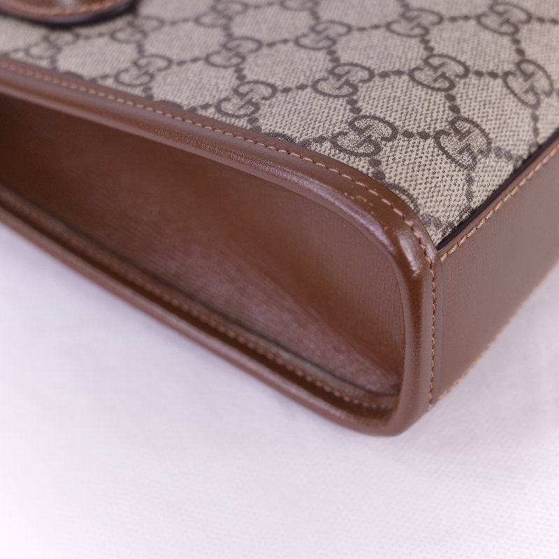 Gucci 古馳 Interlocking G 米色 烏木色經典 帆布 牛皮 迷你手提包 斜背手機托特包-11