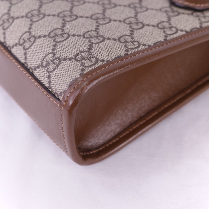 Gucci 古馳 Interlocking G 米色 烏木色經典 帆布 牛皮 迷你手提包 斜背手機托特包-12