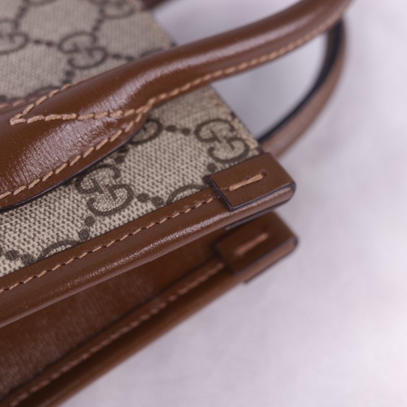 Gucci 古馳 Interlocking G 米色 烏木色經典 帆布 牛皮 迷你手提包 斜背手機托特包-13
