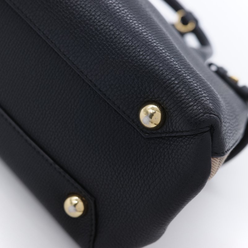 Burberry 巴寶莉 Banner 黑色 牛皮 經典格紋帆布 中型手提托特包-8