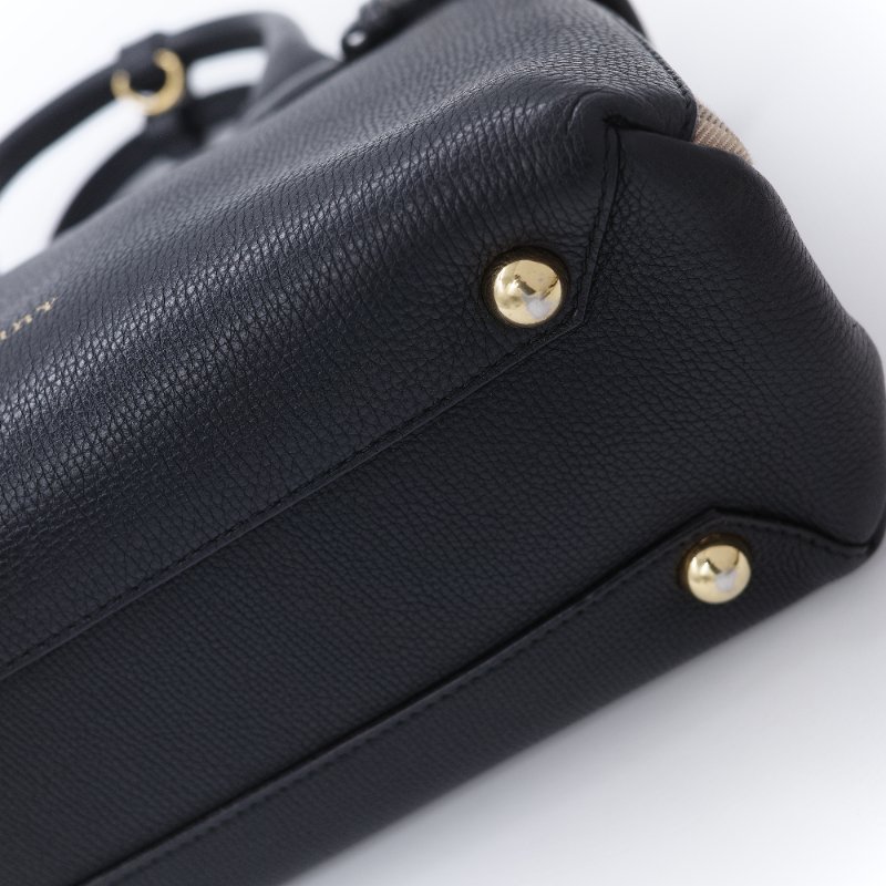 Burberry 巴寶莉 Banner 黑色 牛皮 經典格紋帆布 中型手提托特包-9