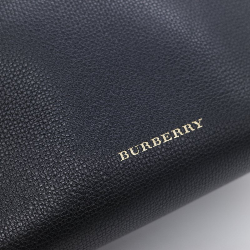 Burberry 巴寶莉 Banner 黑色 牛皮 經典格紋帆布 中型手提托特包-11