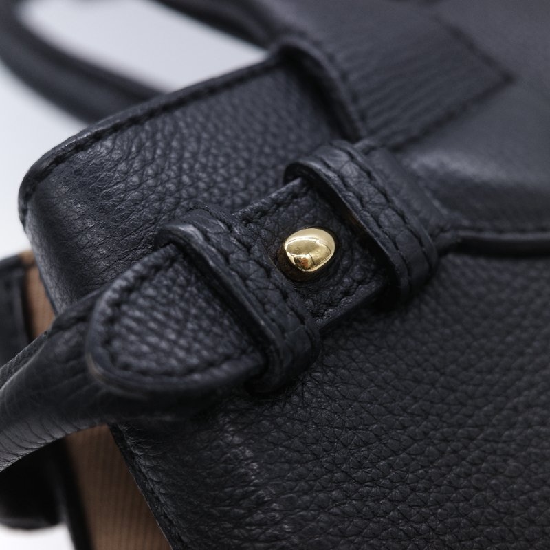 Burberry 巴寶莉 Banner 黑色 牛皮 經典格紋帆布 中型手提托特包-12