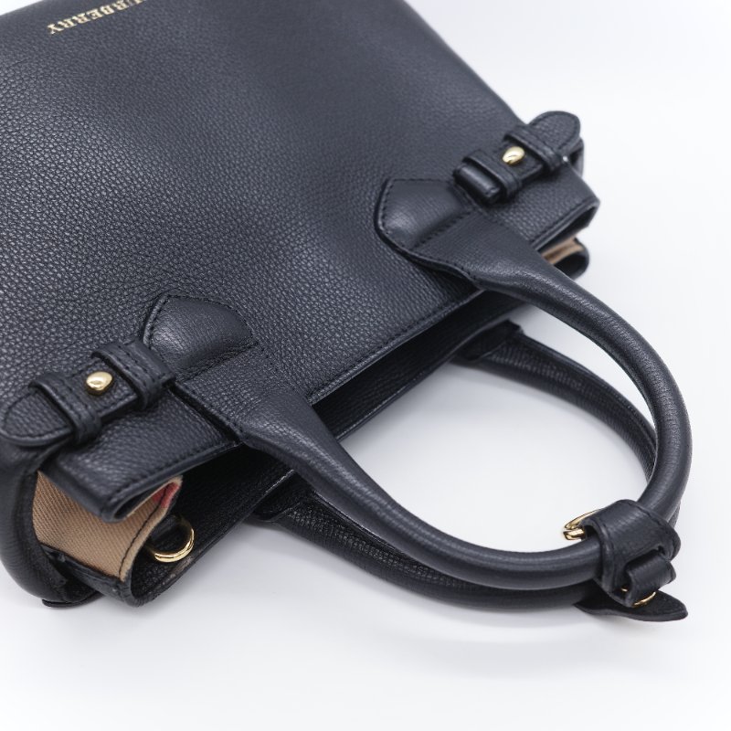 Burberry 巴寶莉 Banner 黑色 牛皮 經典格紋帆布 中型手提托特包-15