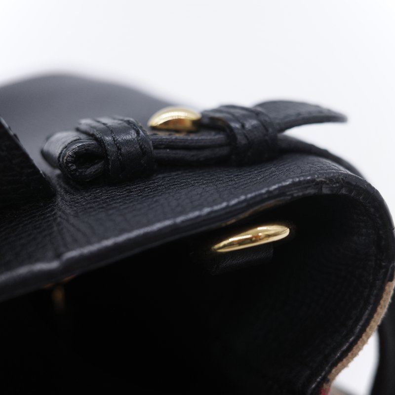 Burberry 巴寶莉 Banner 黑色 牛皮 經典格紋帆布 中型手提托特包-19