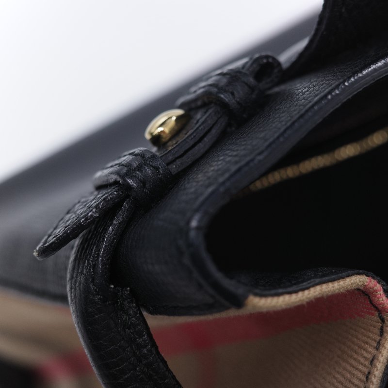 Burberry 巴寶莉 Banner 黑色 牛皮 經典格紋帆布 中型手提托特包-20