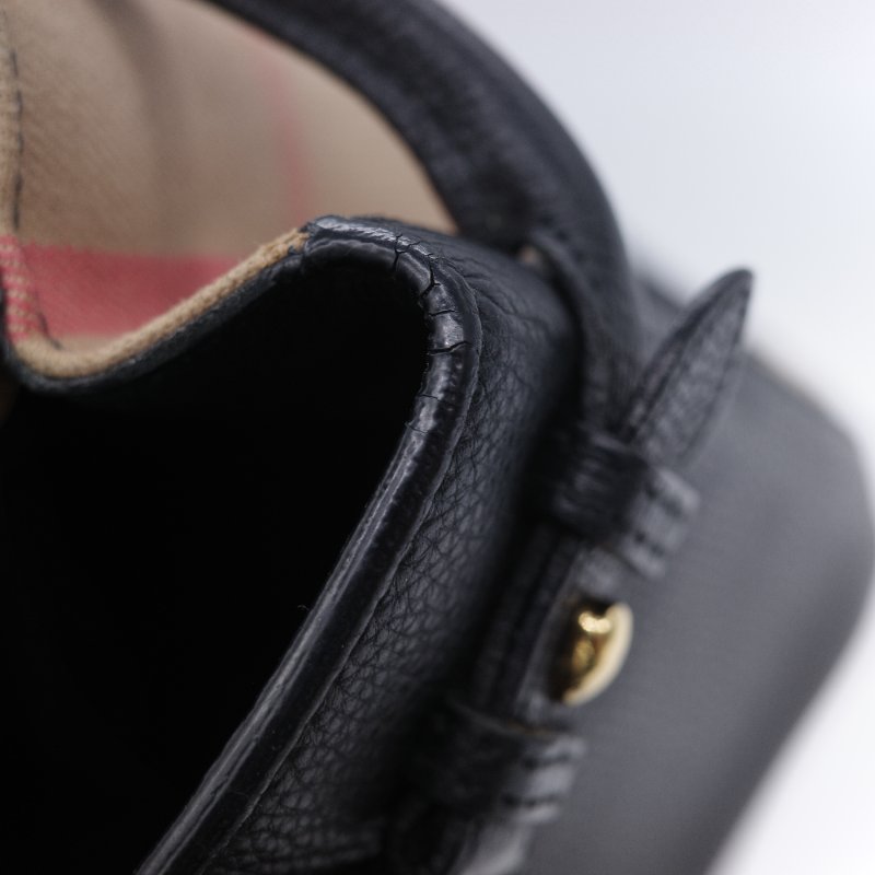 Burberry 巴寶莉 Banner 黑色 牛皮 經典格紋帆布 中型手提托特包-22