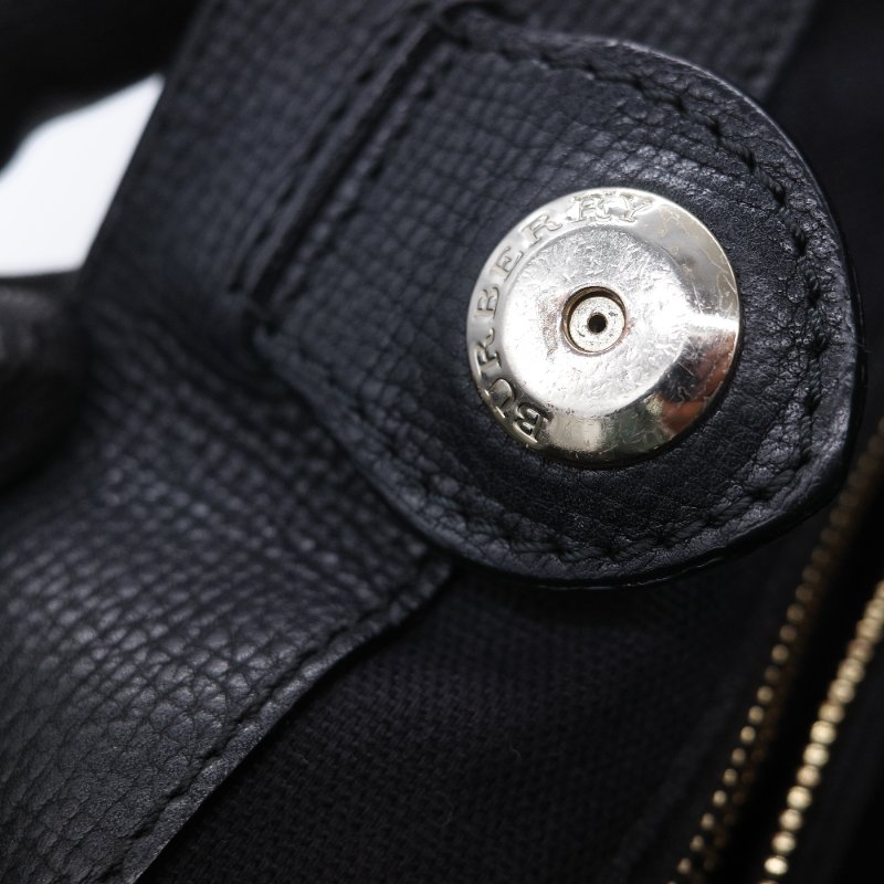 Burberry 巴寶莉 Banner 黑色 牛皮 經典格紋帆布 中型手提托特包-23