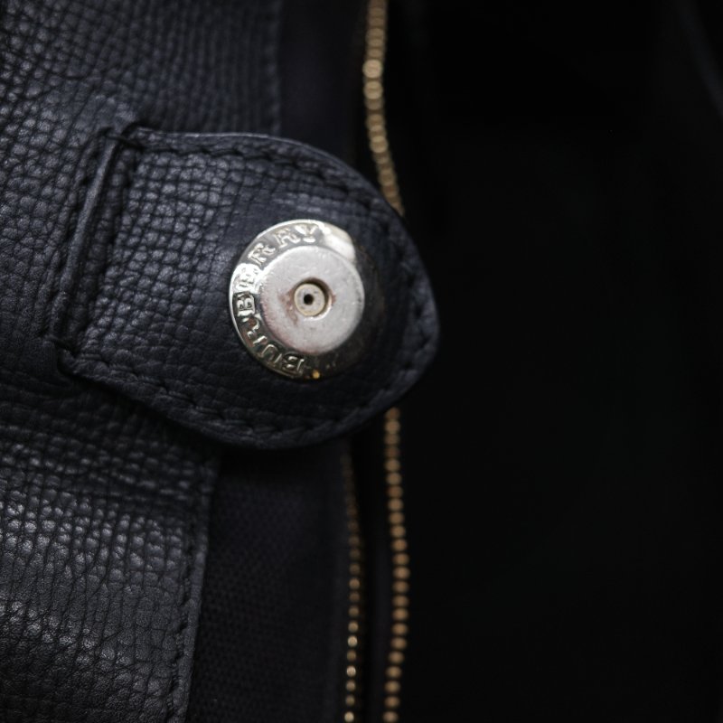 Burberry 巴寶莉 Banner 黑色 牛皮 經典格紋帆布 中型手提托特包-25