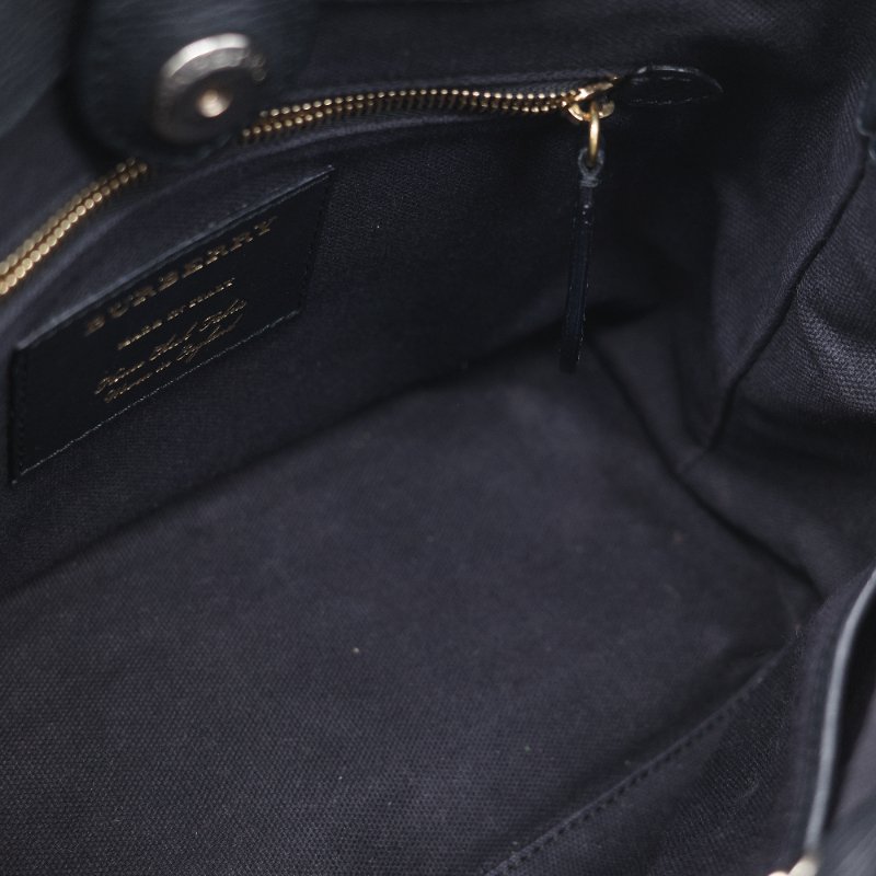 Burberry 巴寶莉 Banner 黑色 牛皮 經典格紋帆布 中型手提托特包-28