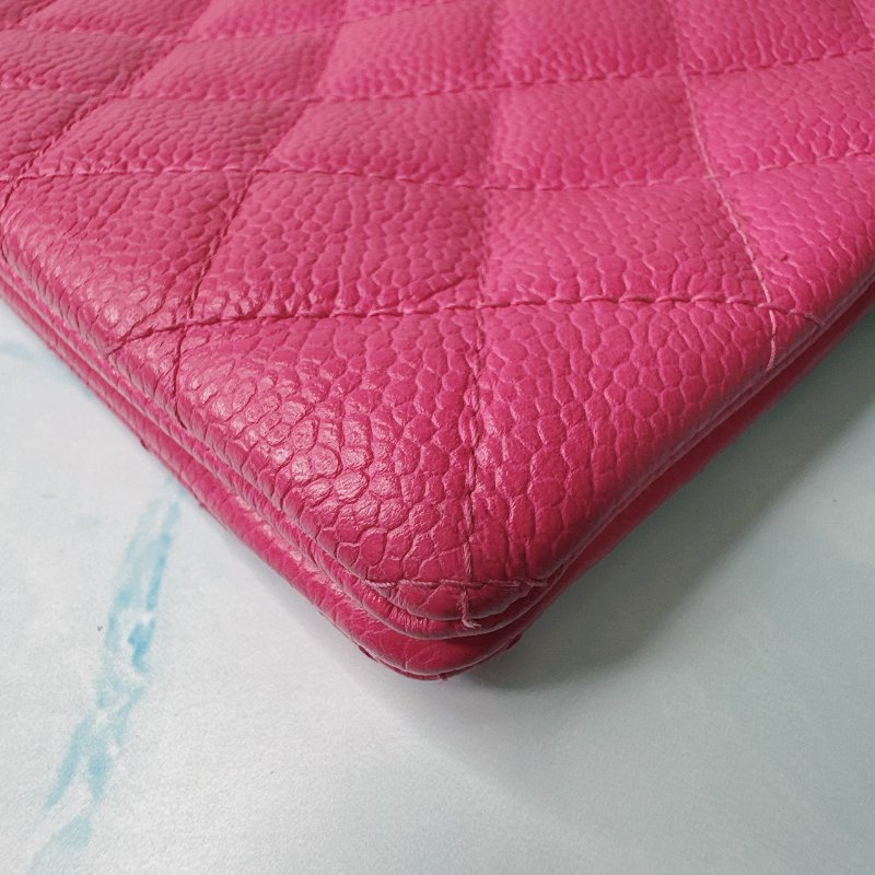 CHANEL 玫粉荔枝皮革手拿包-7