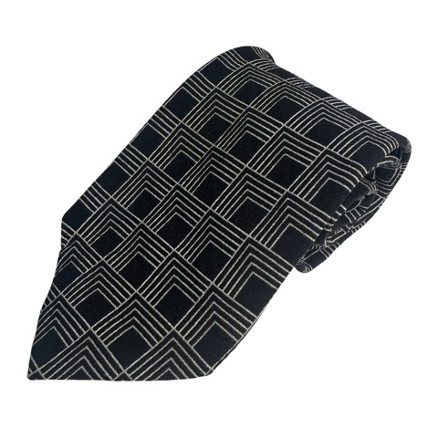 Armani 黑色摩登方格紳士領帶 領結 絲綢（中古）