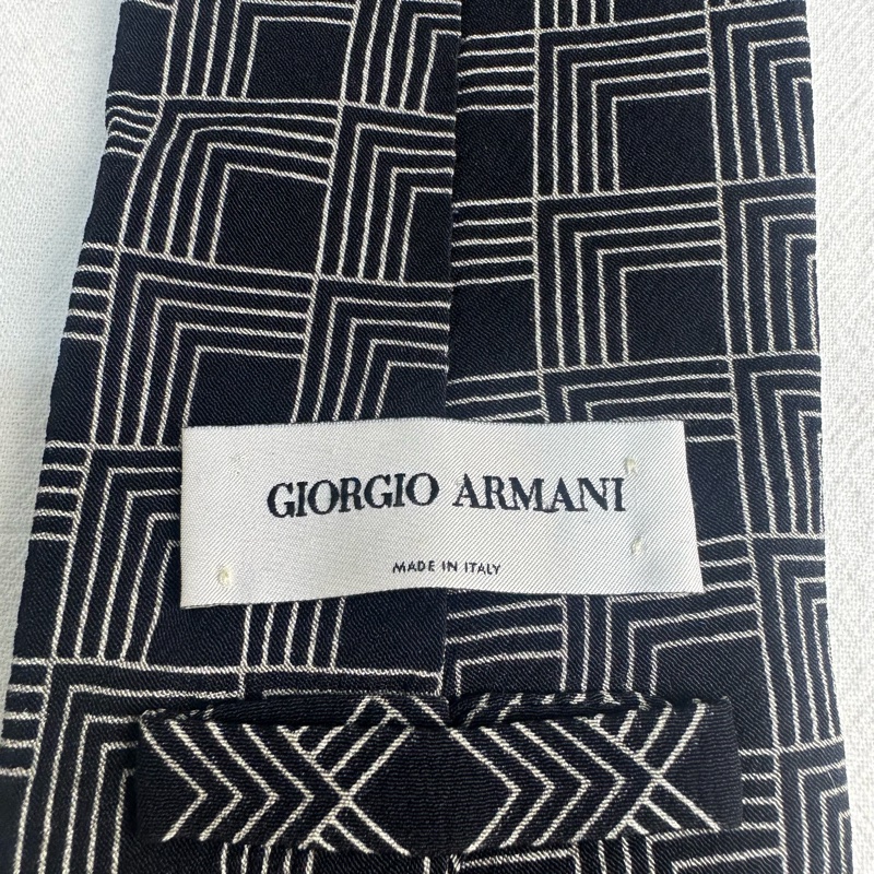 Armani 黑色摩登方格紳士領帶 領結 絲綢（中古）-4