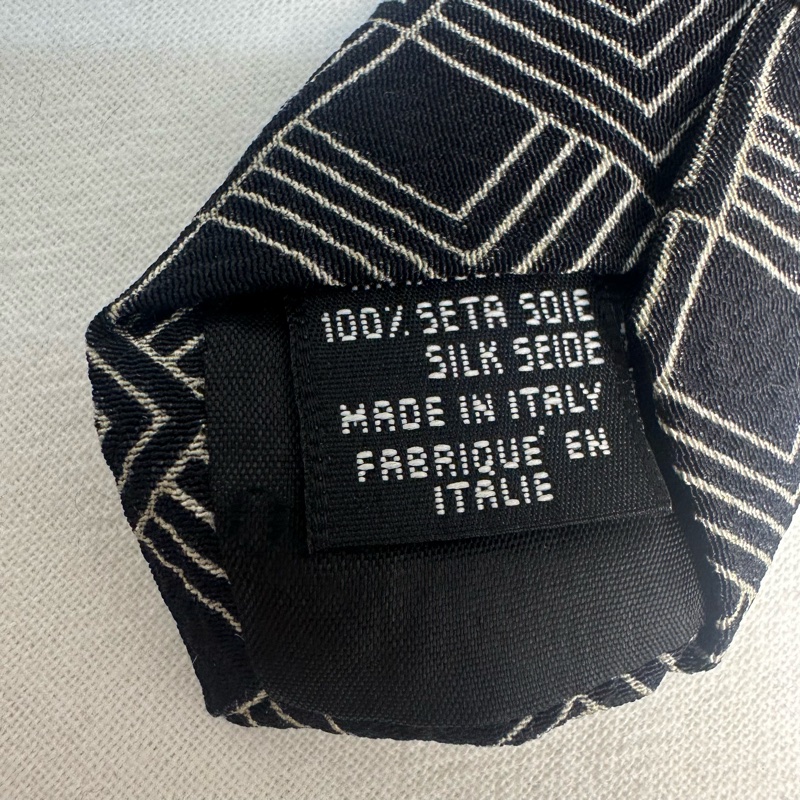 Armani 黑色摩登方格紳士領帶 領結 絲綢（中古）-5