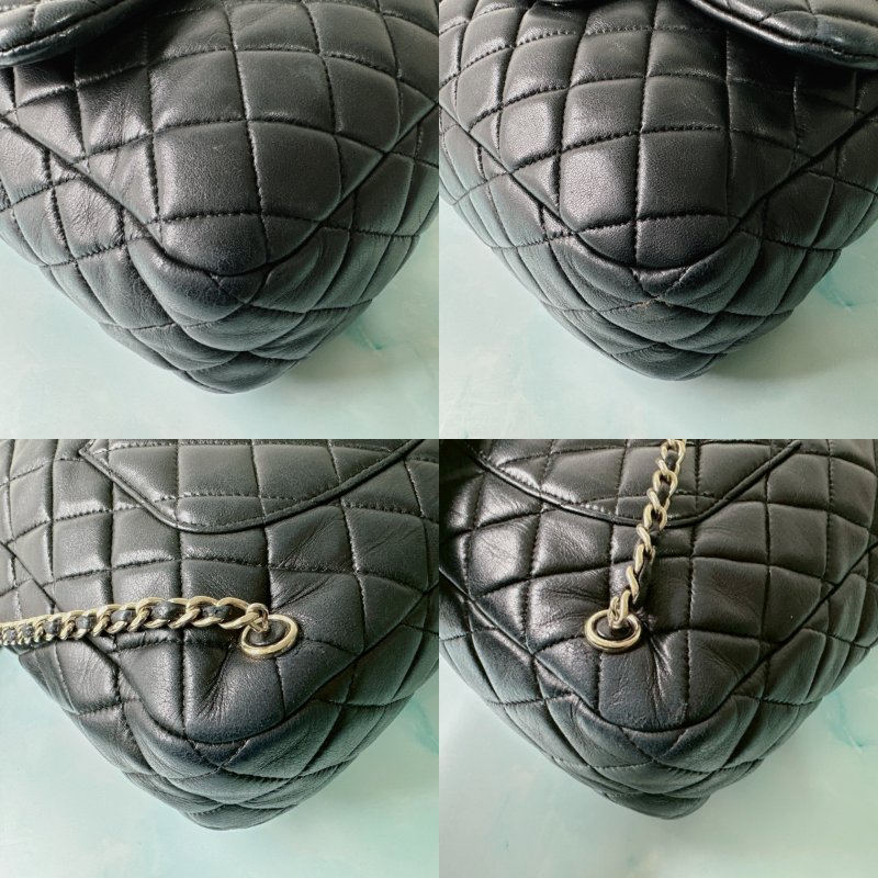 CHANEL 黑金羊皮束口後背包-7