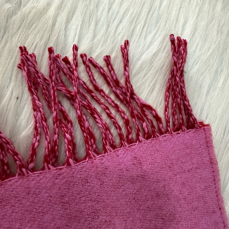 Loewe 粉拼紅雙色流蘇圍巾-3