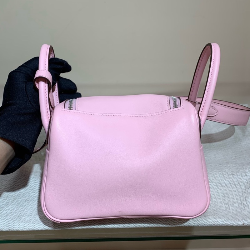 Hermes愛馬仕mini lindy 3Q櫻花粉swift皮銀扣Z刻-1
