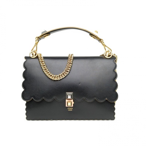 FENDI KANI中號花邊黑色牛皮金銀扣肩背包