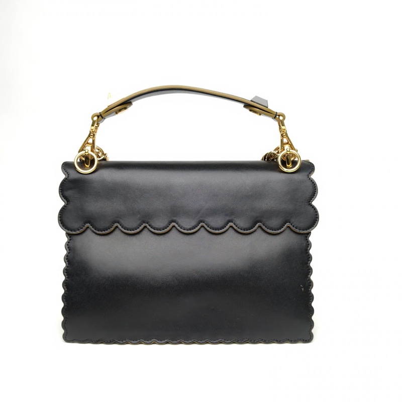 FENDI KANI中號花邊黑色牛皮金銀扣肩背包-2