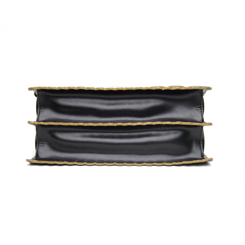 FENDI KANI中號花邊黑色牛皮金銀扣肩背包-3