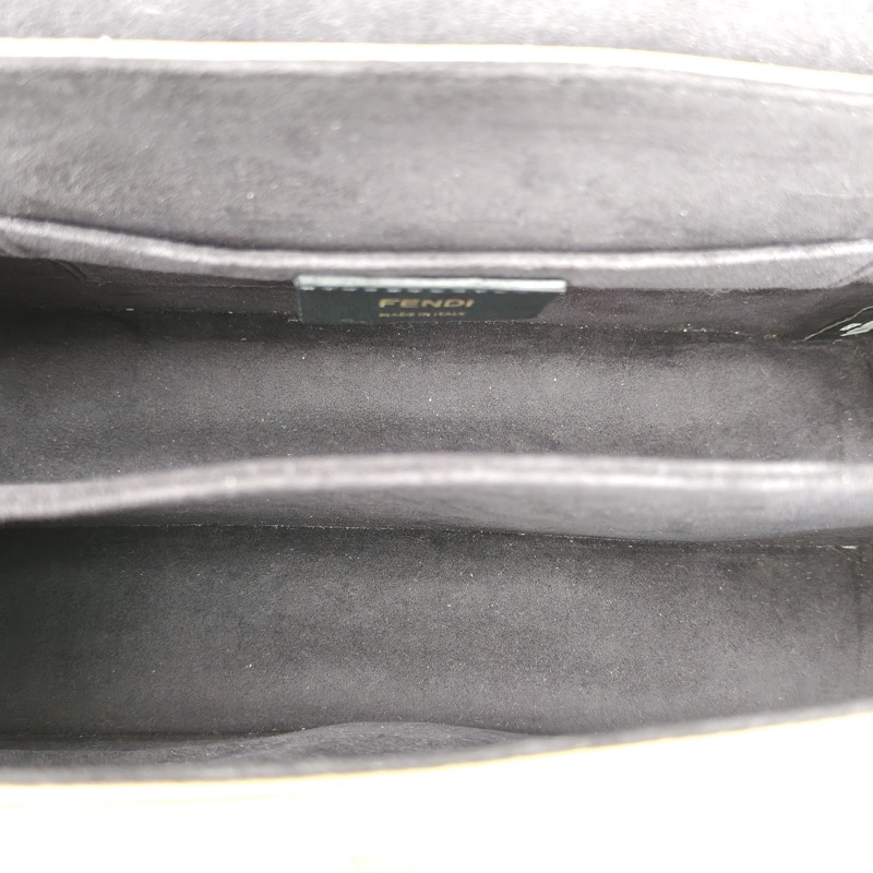 FENDI KANI中號花邊黑色牛皮金銀扣肩背包-5