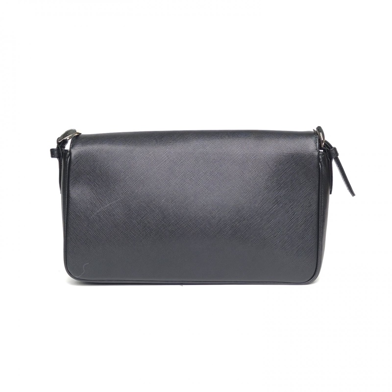 PRADA 黑色牛皮銀扣十字紋腋下包單肩包-2