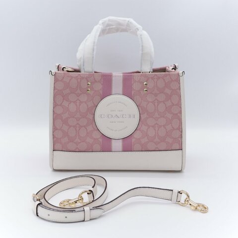 Coach 蔻馳 Dempsey 22 tote 經典緹花織布 鵝卵石顆粒 牛皮 圓型皮標 托特包