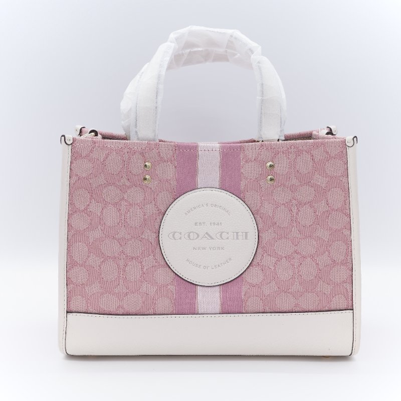 Coach 蔻馳 Dempsey 22 tote 經典緹花織布 鵝卵石顆粒 牛皮 圓型皮標 托特包-1