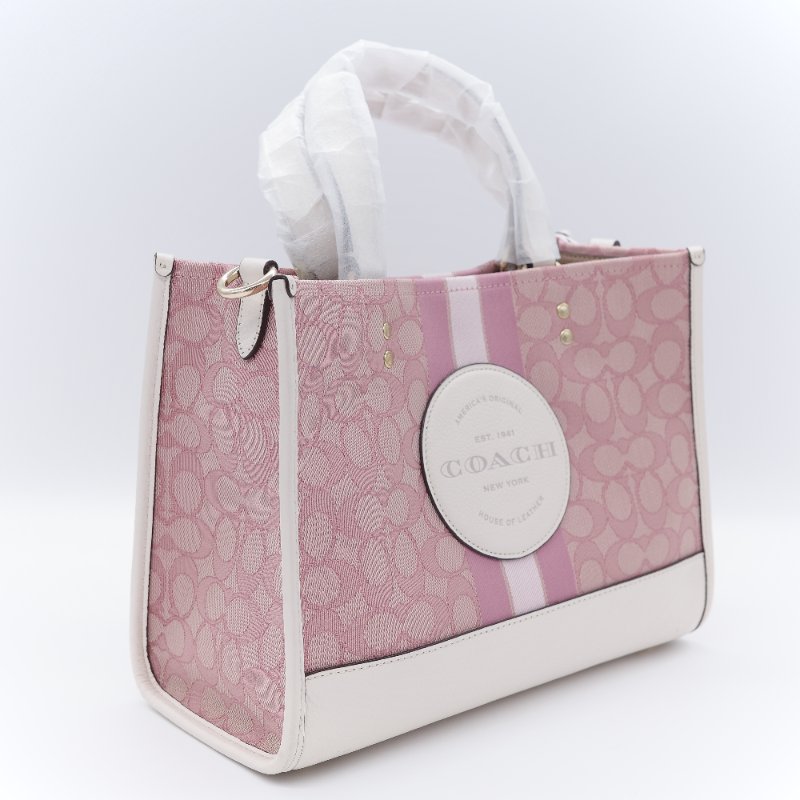 Coach 蔻馳 Dempsey 22 tote 經典緹花織布 鵝卵石顆粒 牛皮 圓型皮標 托特包-2