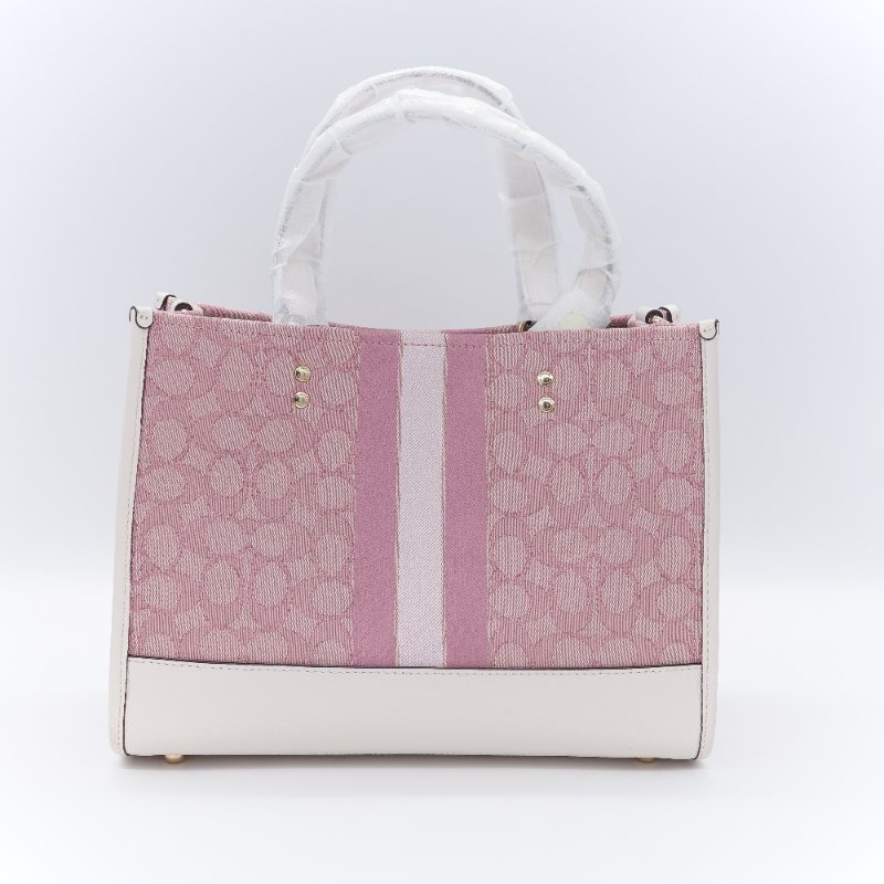 Coach 蔻馳 Dempsey 22 tote 經典緹花織布 鵝卵石顆粒 牛皮 圓型皮標 托特包-3