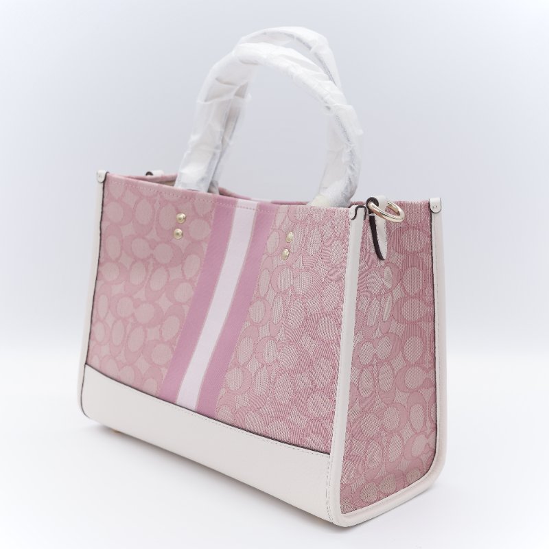 Coach 蔻馳 Dempsey 22 tote 經典緹花織布 鵝卵石顆粒 牛皮 圓型皮標 托特包-4