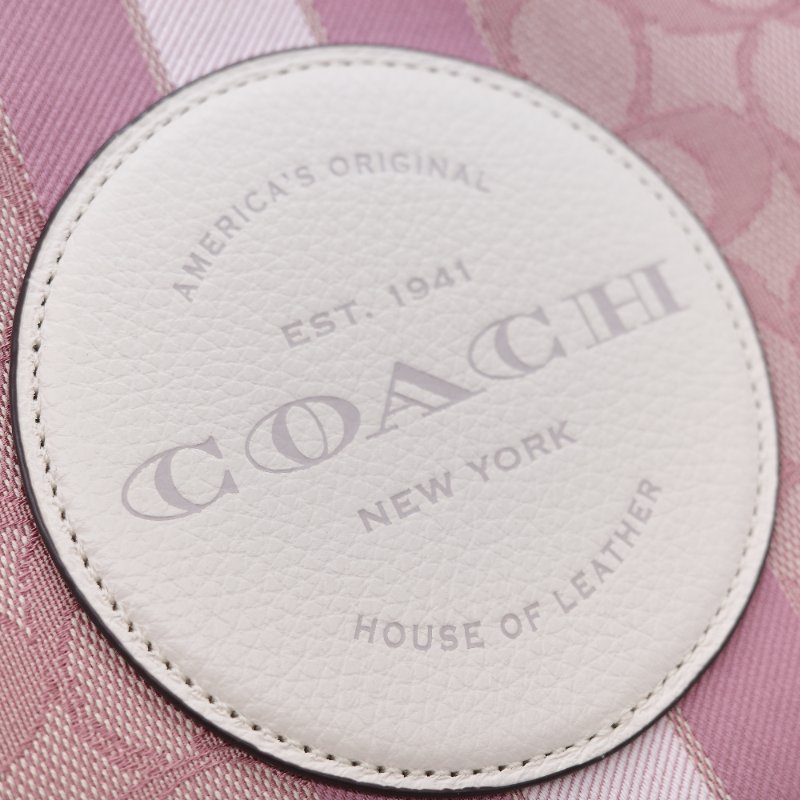 Coach 蔻馳 Dempsey 22 tote 經典緹花織布 鵝卵石顆粒 牛皮 圓型皮標 托特包-8