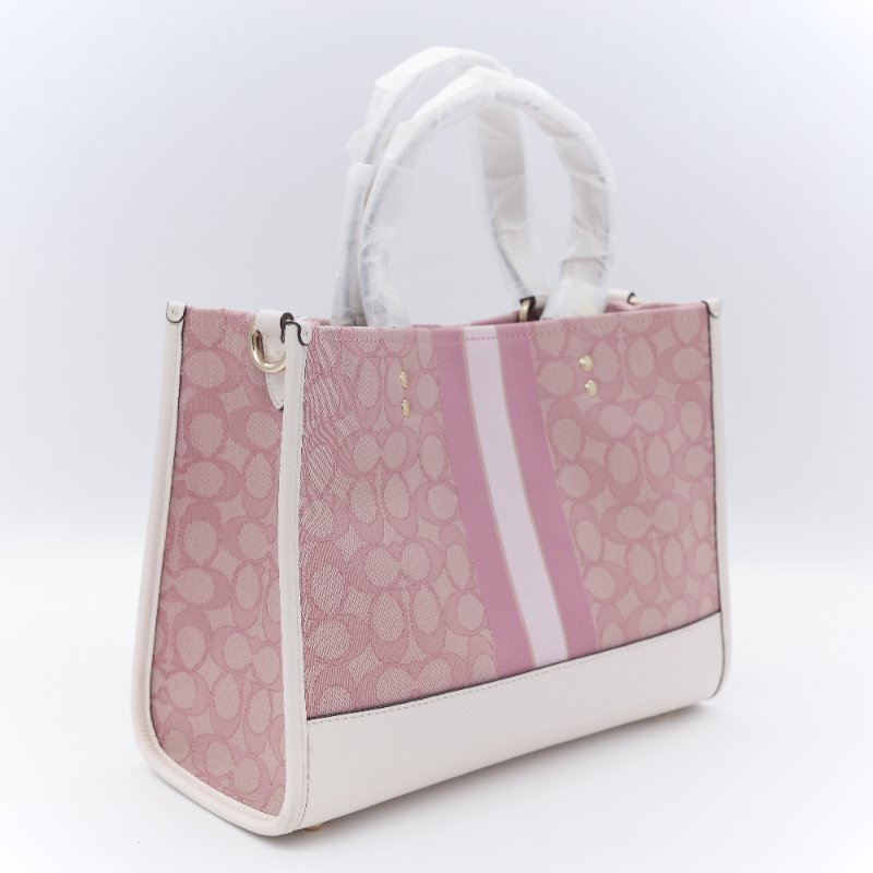 Coach 蔻馳 Dempsey 22 tote 經典緹花織布 鵝卵石顆粒 牛皮 圓型皮標 托特包-11