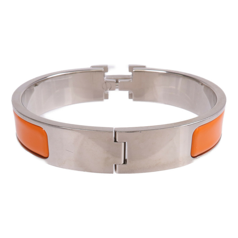 HERMES 金屬/琺瑯Clic H Bracelet銀扣手鐲-2