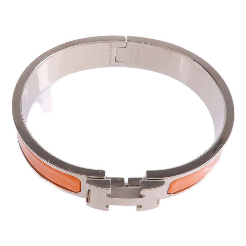 HERMES 金屬/琺瑯Clic H Bracelet銀扣手鐲-3