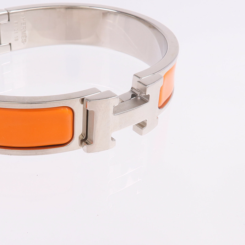 HERMES 金屬/琺瑯Clic H Bracelet銀扣手鐲-4
