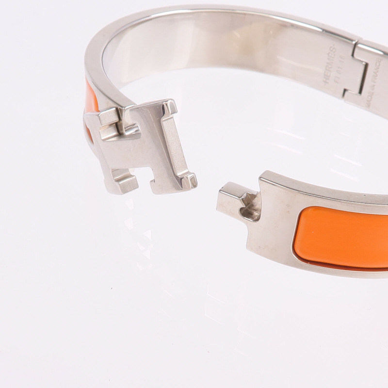 HERMES 金屬/琺瑯Clic H Bracelet銀扣手鐲-5
