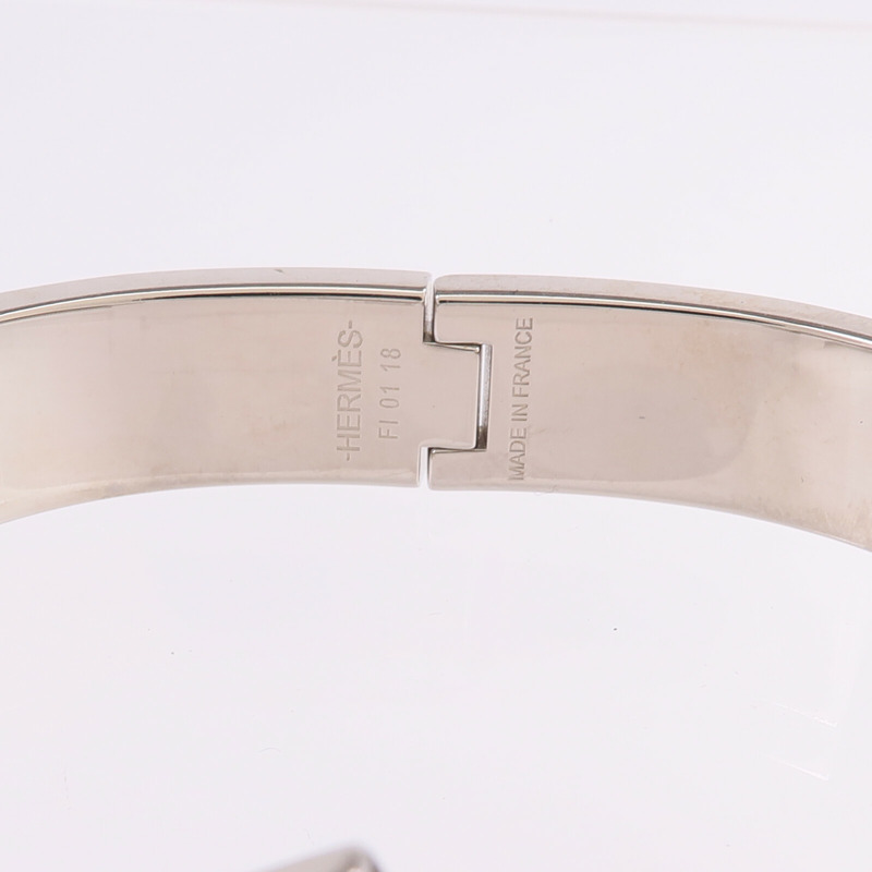 HERMES 金屬/琺瑯Clic H Bracelet銀扣手鐲-6