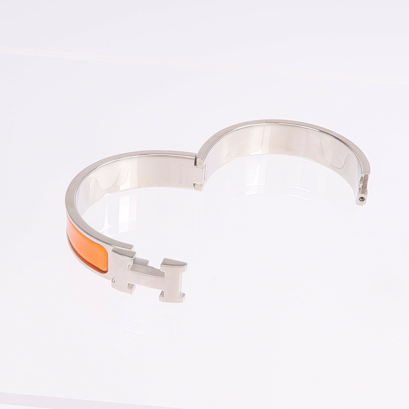 HERMES 金屬/琺瑯Clic H Bracelet銀扣手鐲-7