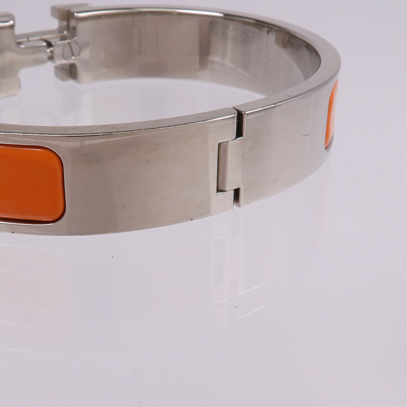 HERMES 金屬/琺瑯Clic H Bracelet銀扣手鐲-8
