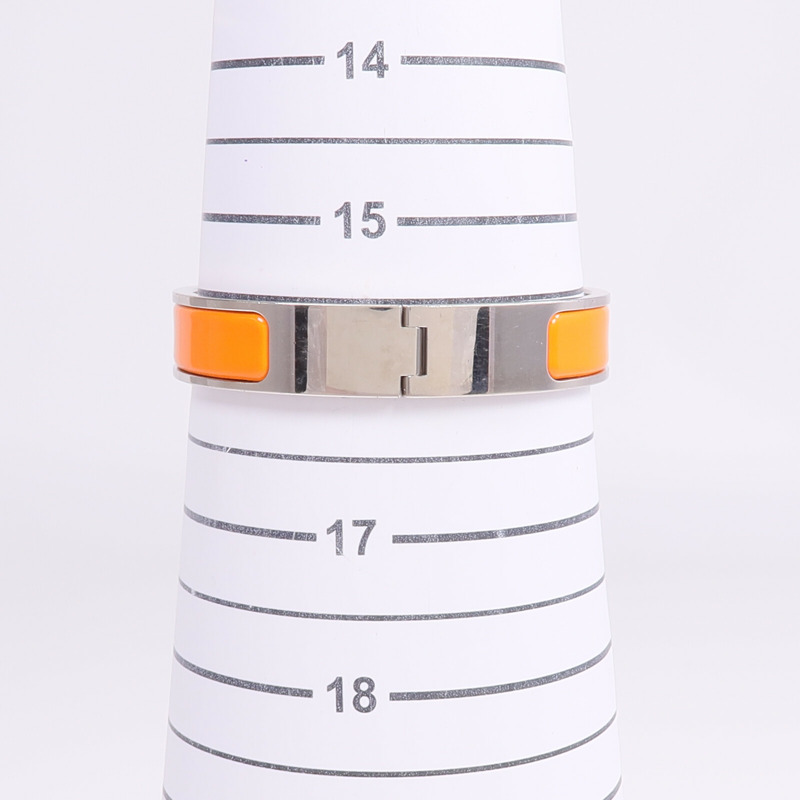 HERMES 金屬/琺瑯Clic H Bracelet銀扣手鐲-11